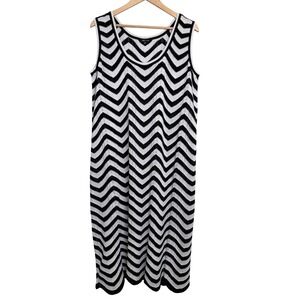 Misook Black White Chevron Zig Zag open Knit Sleeveless Maxi Dress XL Scoop Neck